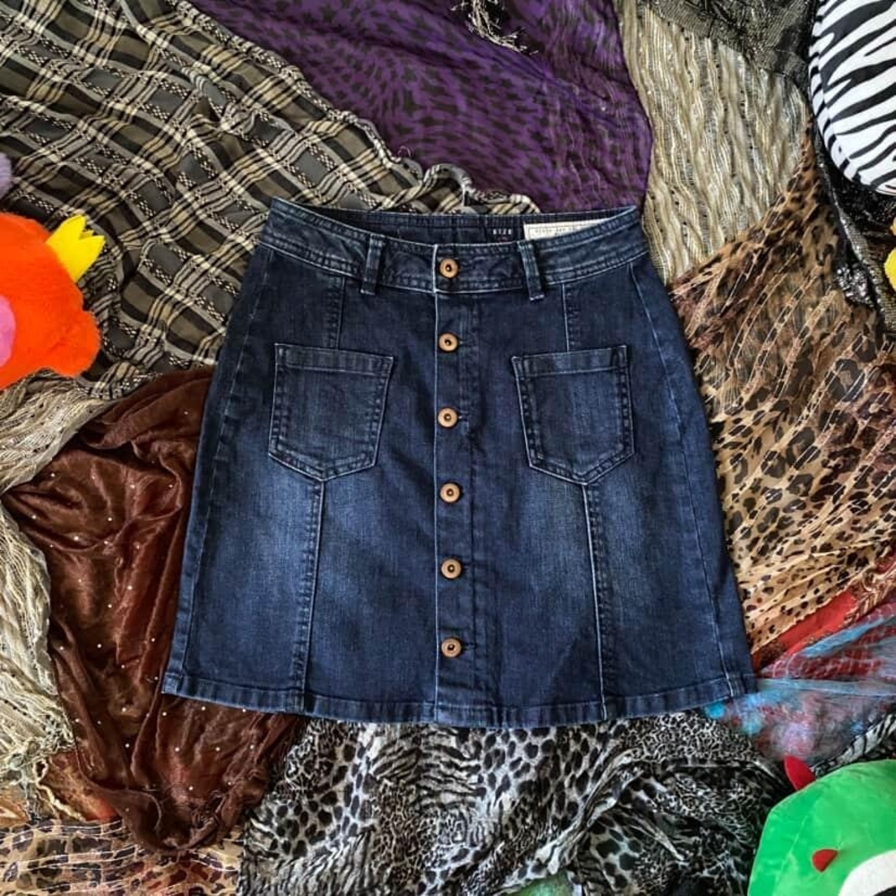 Denim Button-Front Skirt